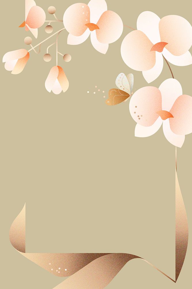 Pink orchids background, floral border design vector
