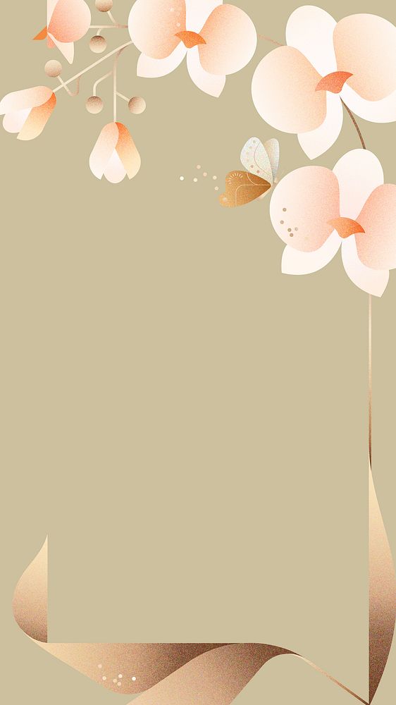 Pink orchids iPhone wallpaper, botanical border design 