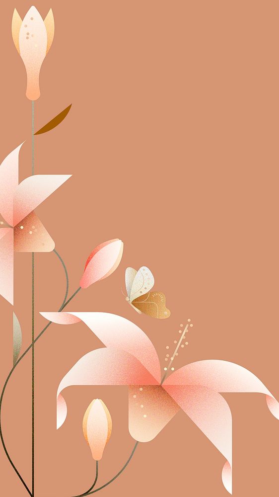 Peach phone wallpaper, botanical border design 