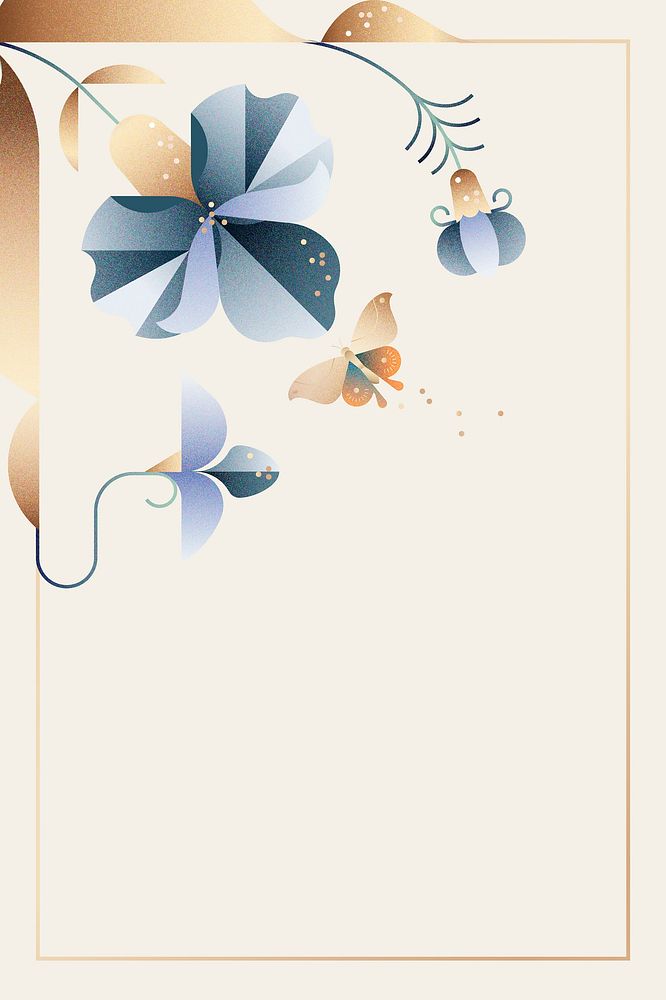 Aesthetic blue flower frame beige background