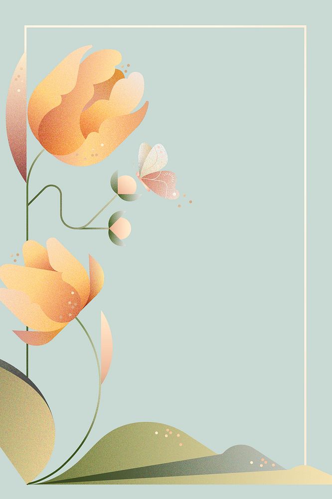 Aesthetic flower gold frame background, design psd