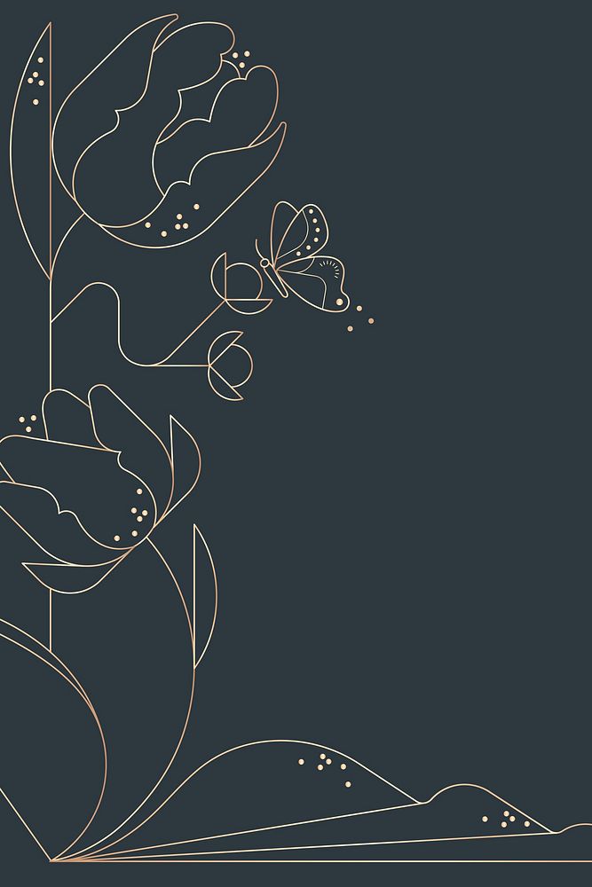 Aesthetic tulips background, botanical line art border design