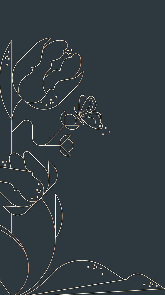 Floral nature graphic iPhone wallpaper, gold frame design