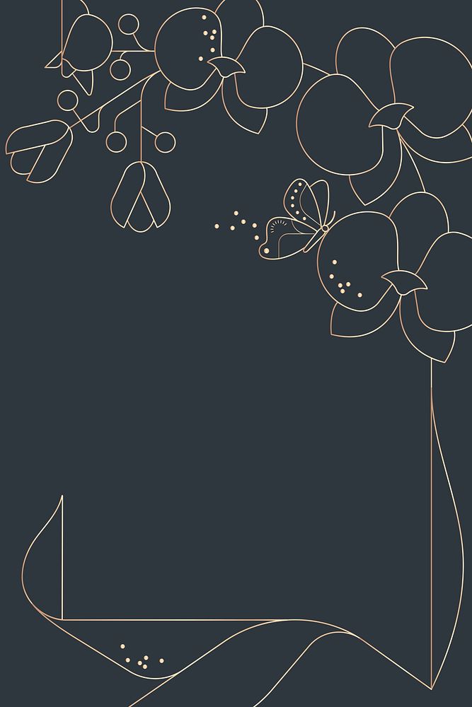 Aesthetic floral line art background, gold frame design psd