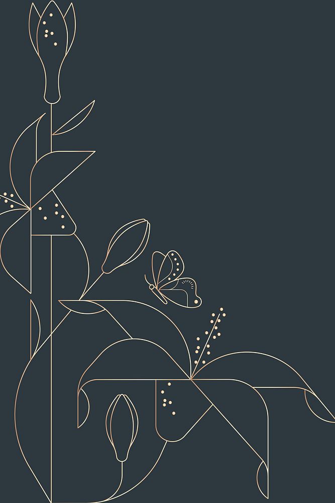 Aesthetic lilies background, botanical line art border design
