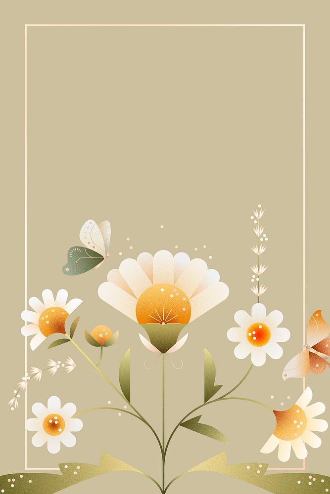 Blooming daisies, gold frame, background design vector