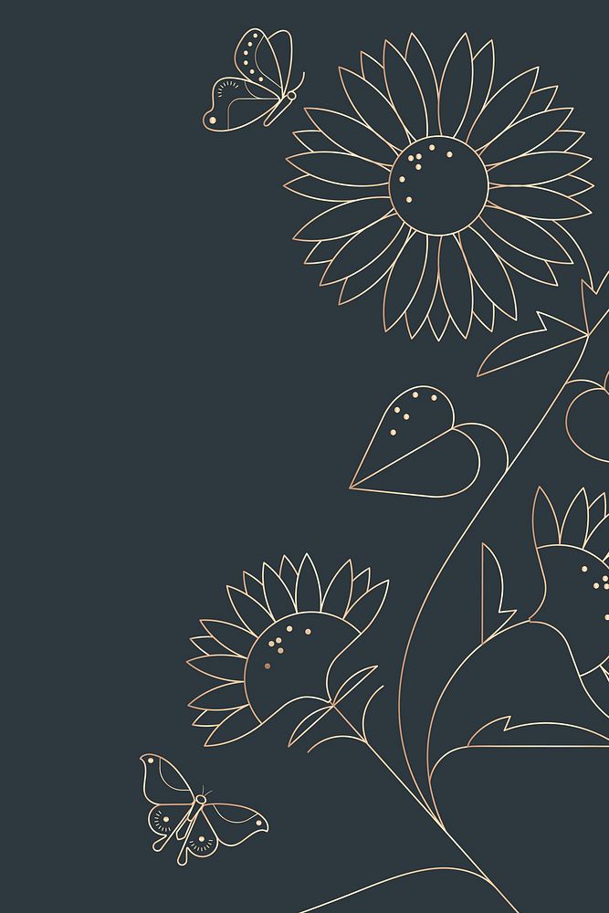 Floral line art background, gold border design