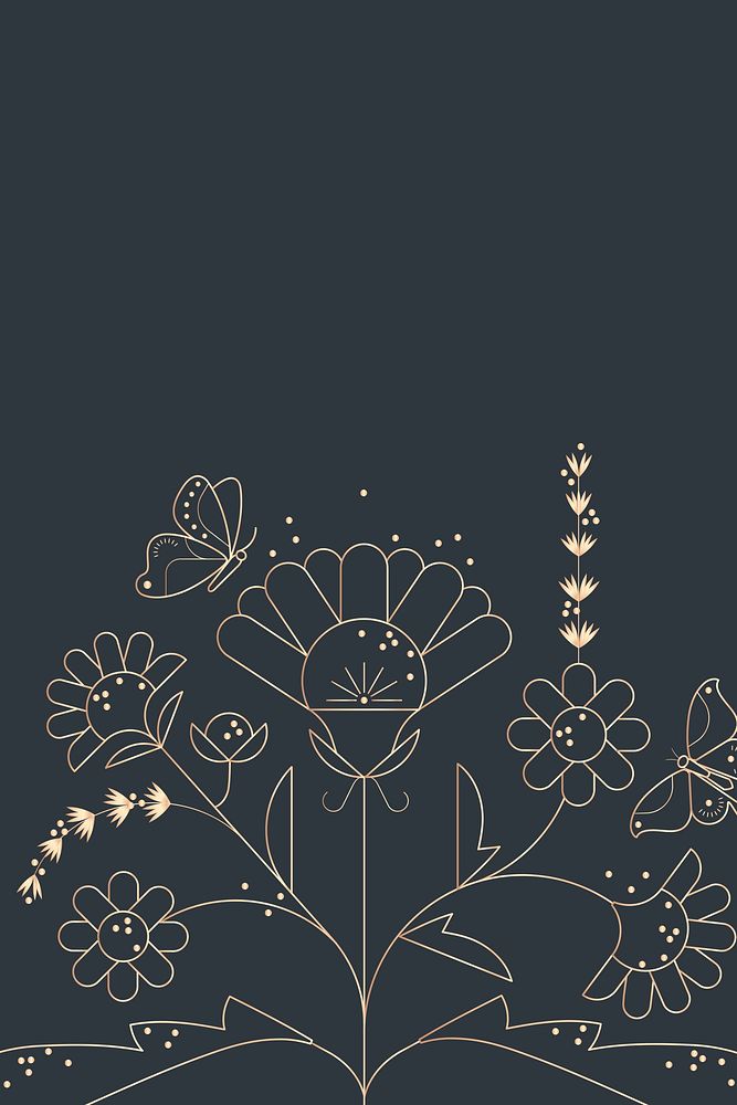 Floral line art background, gold design psd