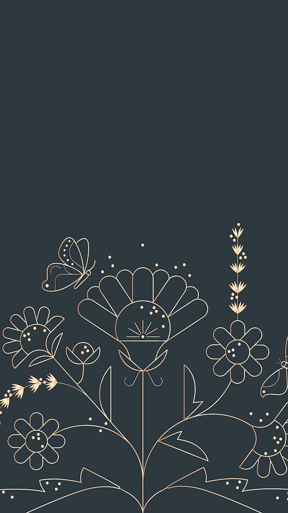 Aesthetic floral iPhone wallpaper, gold border design 