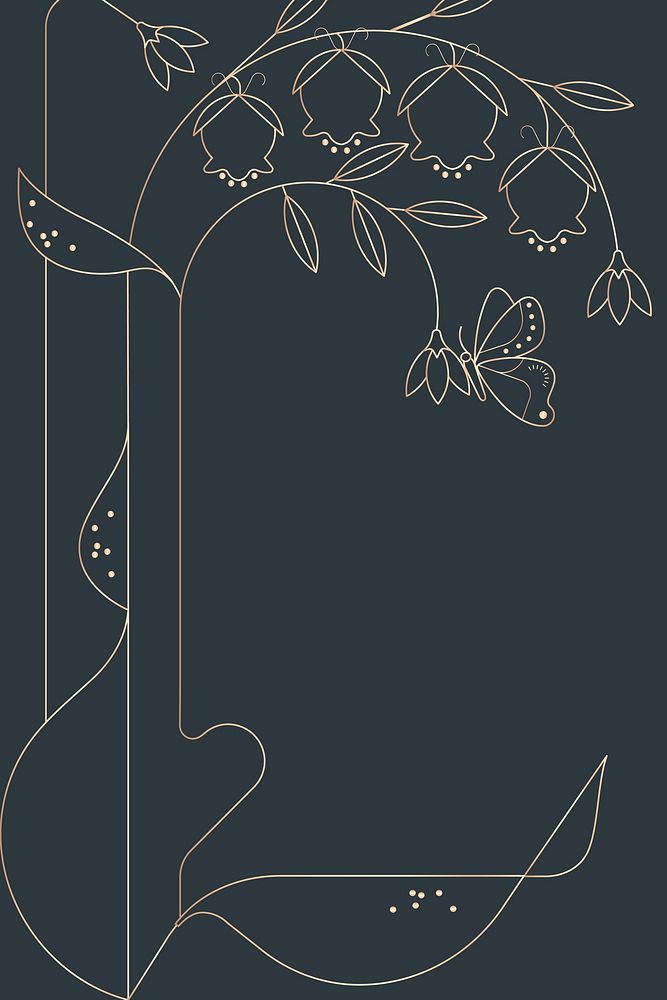 Aesthetic floral line art background, gold border design vector