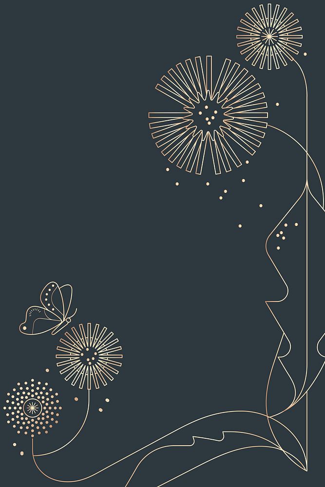 Aesthetic floral line art background, gold border design