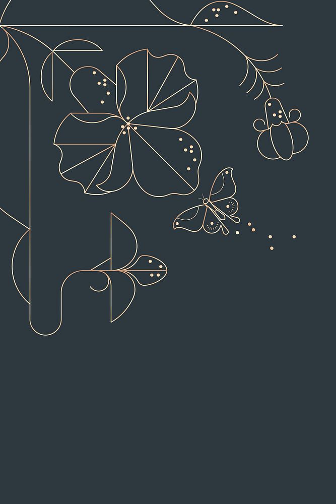 Aesthetic floral line art background, gold border design