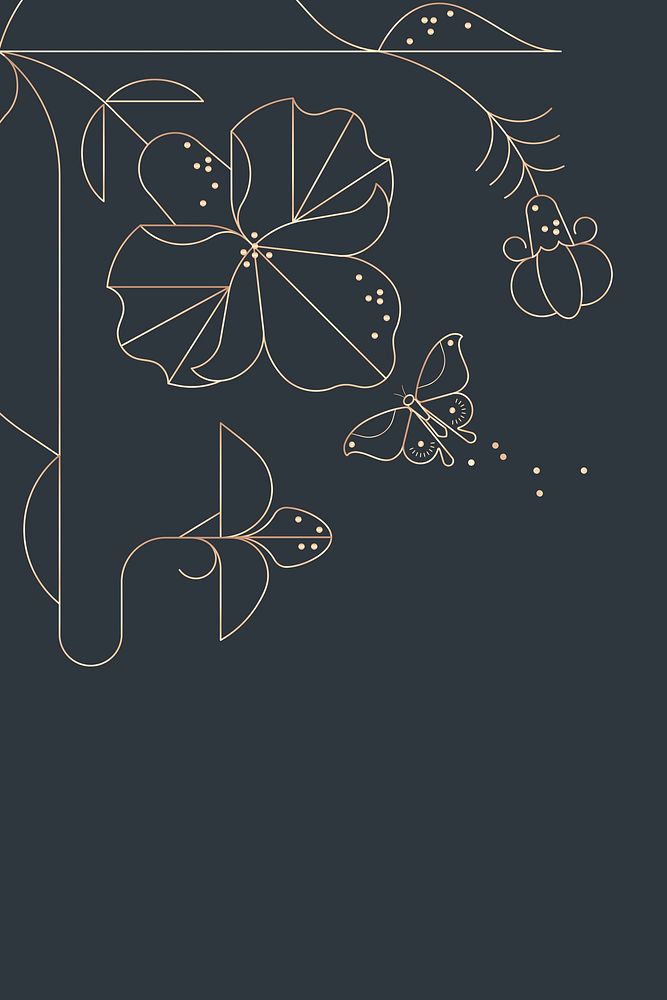 Floral line art background, gold design psd