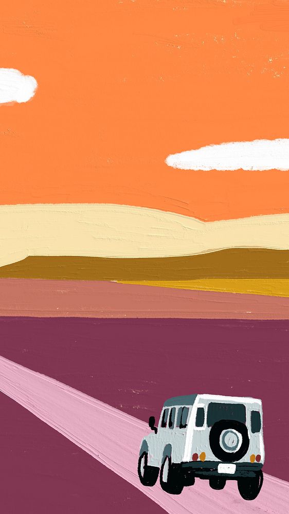 Roadtrip phone wallpaper, paint brush illustration design