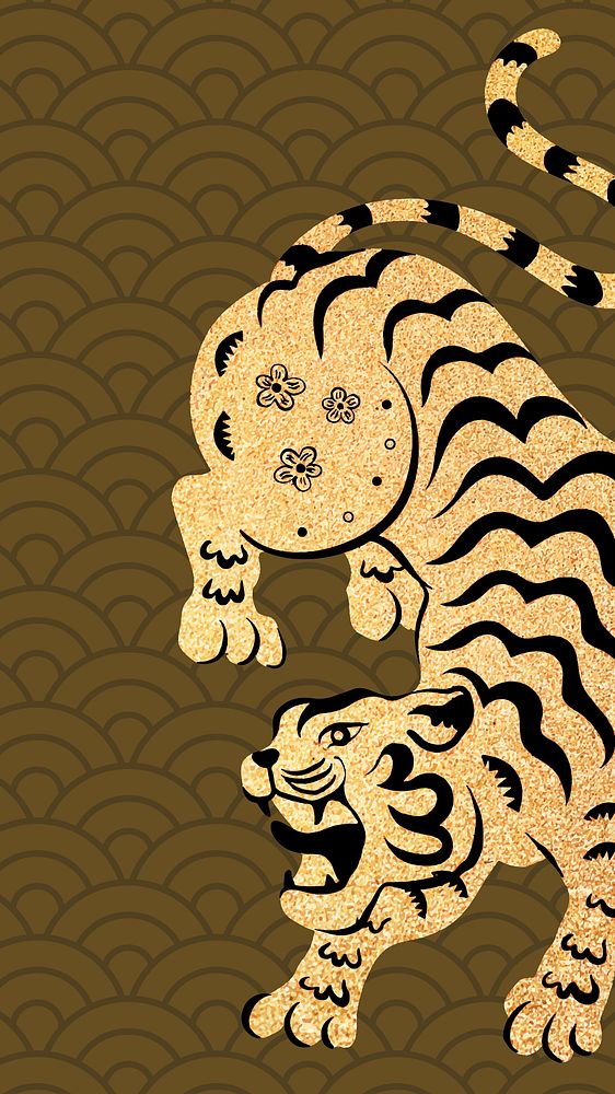 Traditional horoscope tiger iPhone wallpaper, Chinese new year celebration high resolution background
