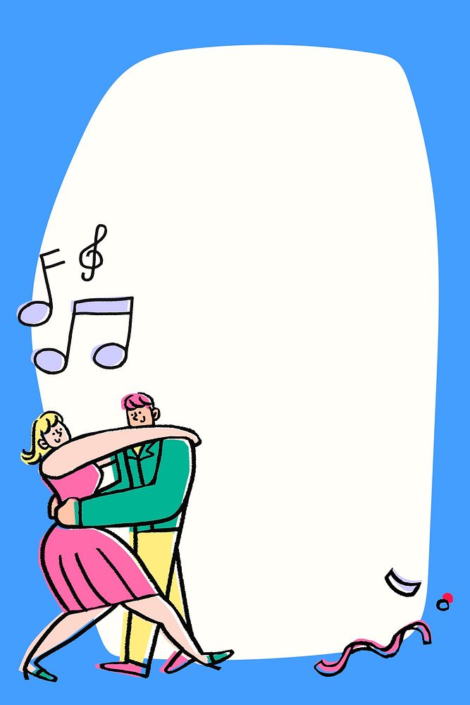 Dancing couple frame background, funky doodle vector