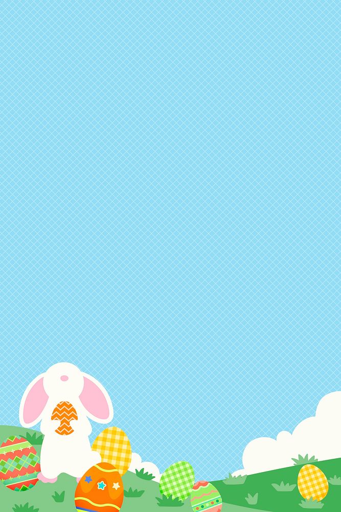 Happy Easter background, blue bunny border in cute design