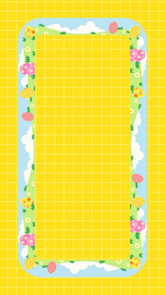 Cute Easter Instagram story frame, yellow grid pattern background for kids psd