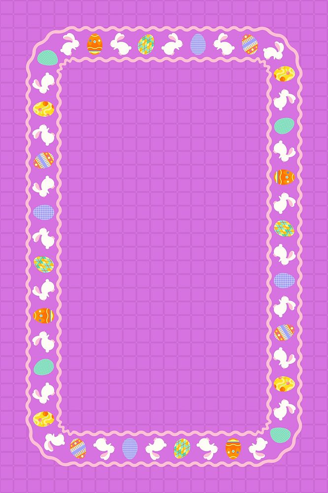 Cute Easter frame background, purple grid pattern for kids vector