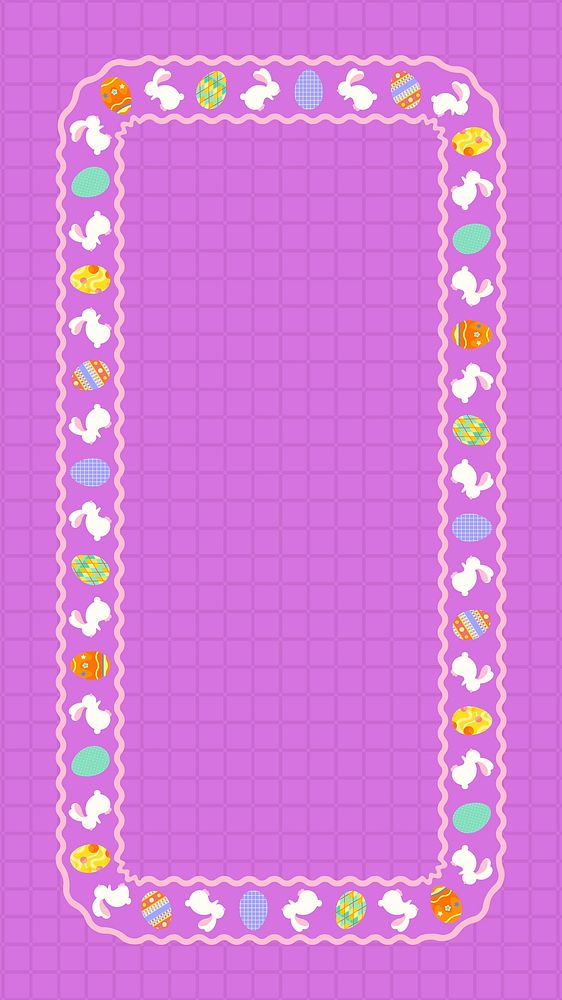 Cute Easter Instagram story frame, purple grid pattern background for kids
