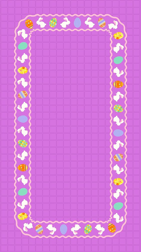 Cute Easter Instagram story frame, purple grid pattern background for kids psd
