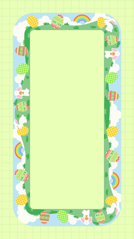 Easter celebration Instagram story frame, green grid pattern background psd