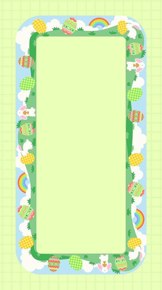 Easter celebration Instagram story frame, green grid pattern background vector