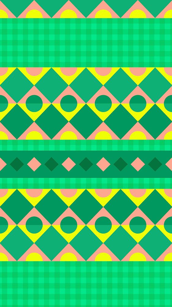 Green tribal mobile wallpaper, geometric pattern design