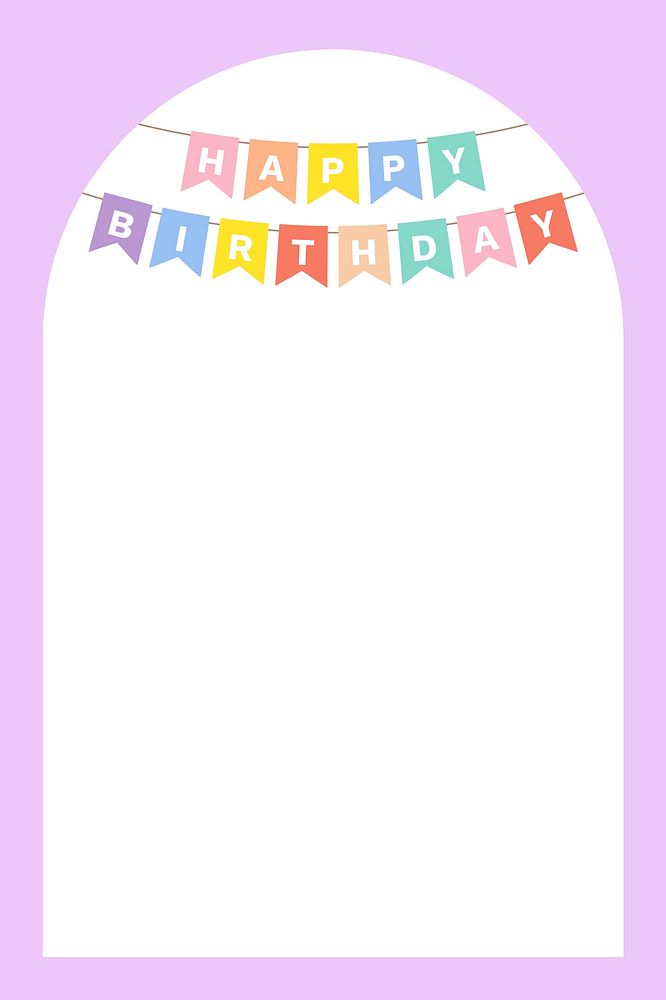 Arch purple birthday party frame background, psd