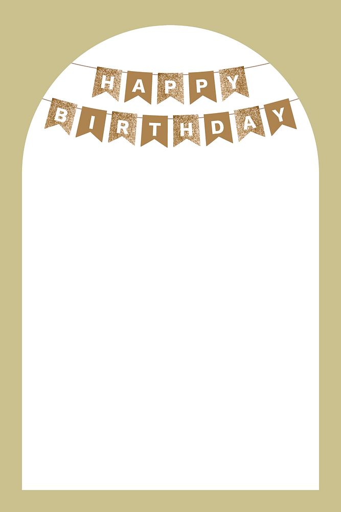 Arch birthday banner frame background, gold party design, psd