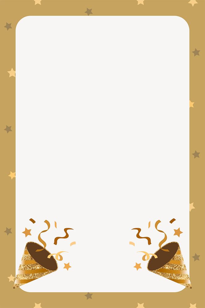 Gold confetti popper frame background, celebration design vector