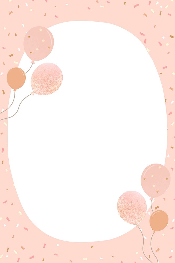 Pink balloons frame background, party design, psd