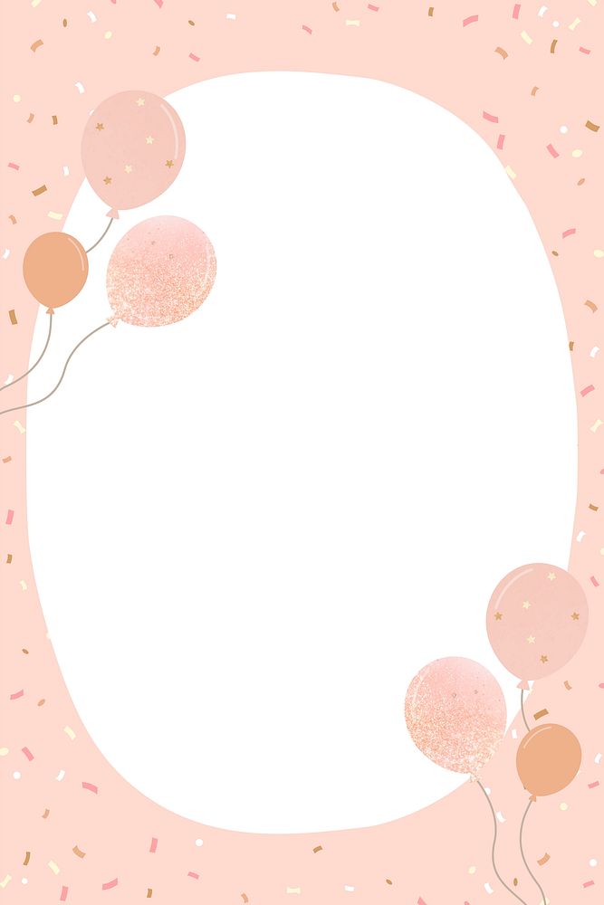 Pink balloons frame background, party design, vector
