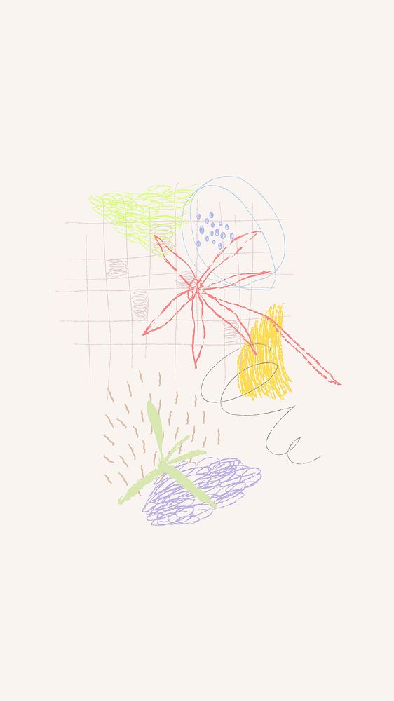 Aesthetic floral iPhone wallpaper, crayon doodle design