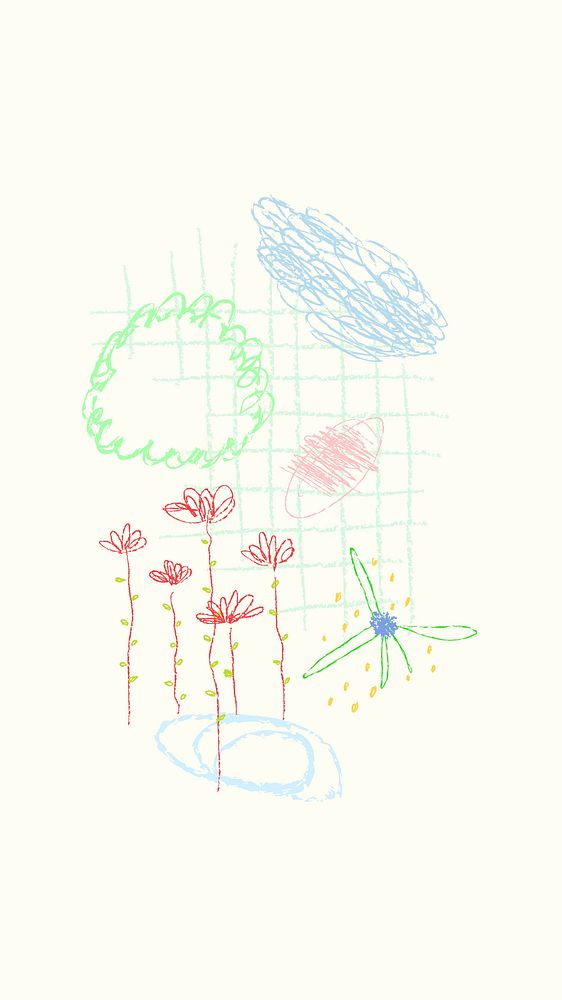 Abstract colorful mobile wallpaper, girly doodle on green background