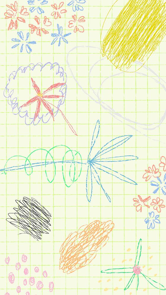 Aesthetic floral mobile wallpaper, crayon doodle design