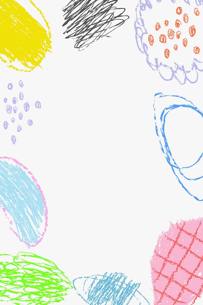 Kids crayon frame, aesthetic doodle background psd