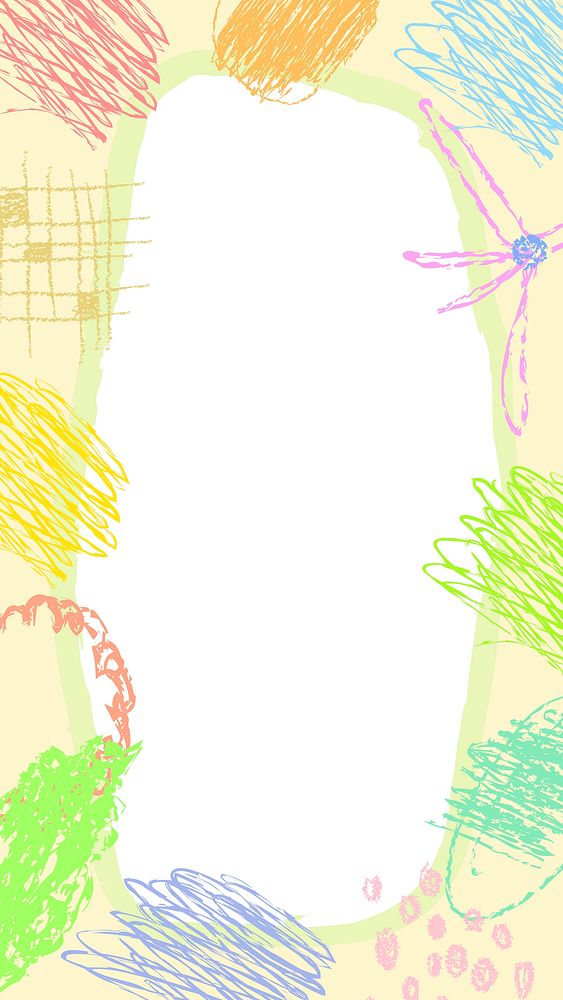 Colorful girly mobile wallpaper, kids crayon scribble background vector