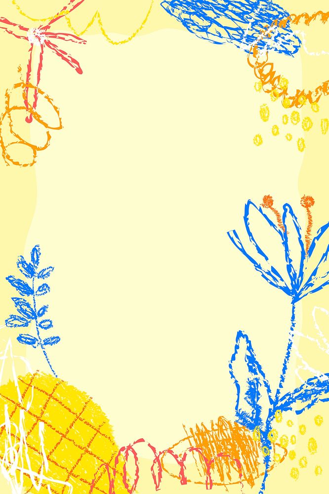 Floral line art frame, abstract doodle design background psd