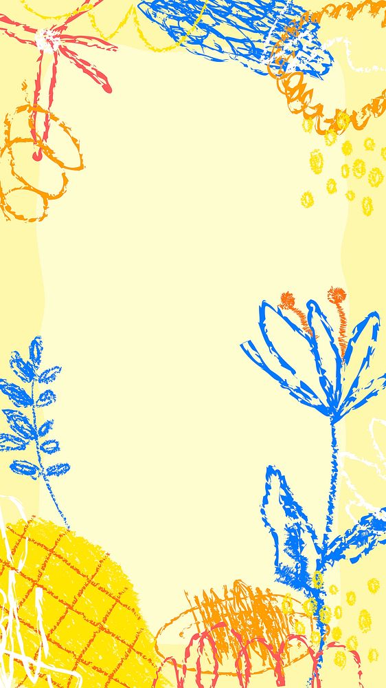 Colorful girly iPhone wallpaper, kids crayon scribble background vector