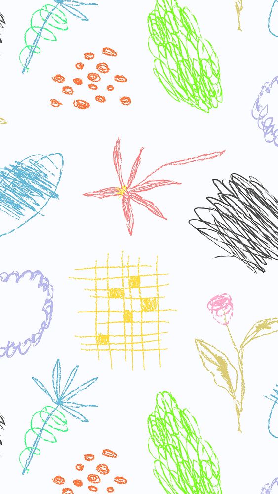 Aesthetic floral iPhone wallpaper, crayon doodle design