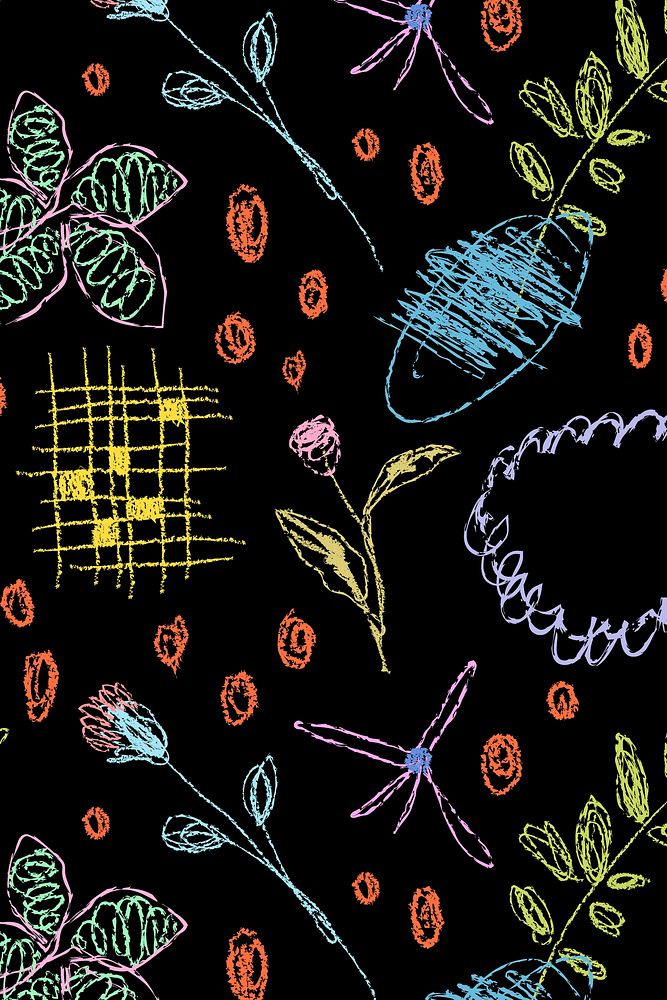 Kids abstract scribble background, pastel cute design in black