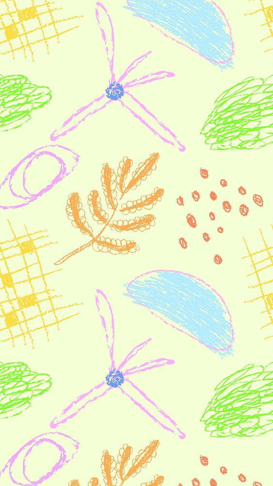 Abstract colorful phone wallpaper, girly doodle on yellow background