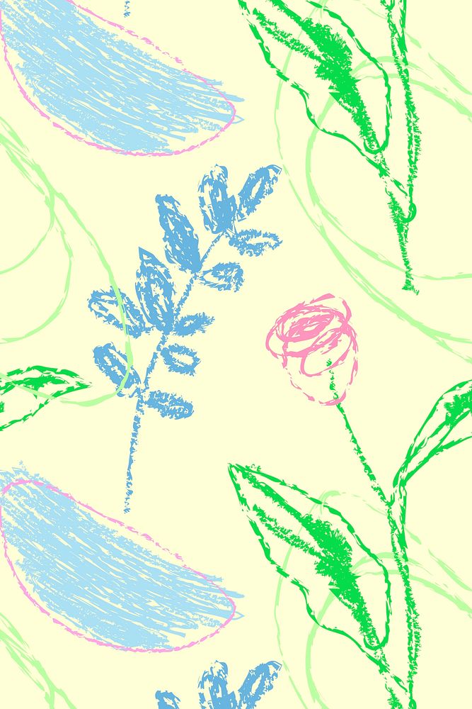 Floral colorful scribble background, kids hand drawn doodle design