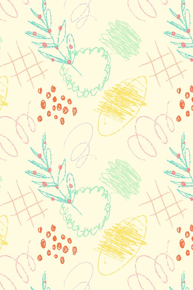 Girly abstract scribble background, pastel cute design in yellow