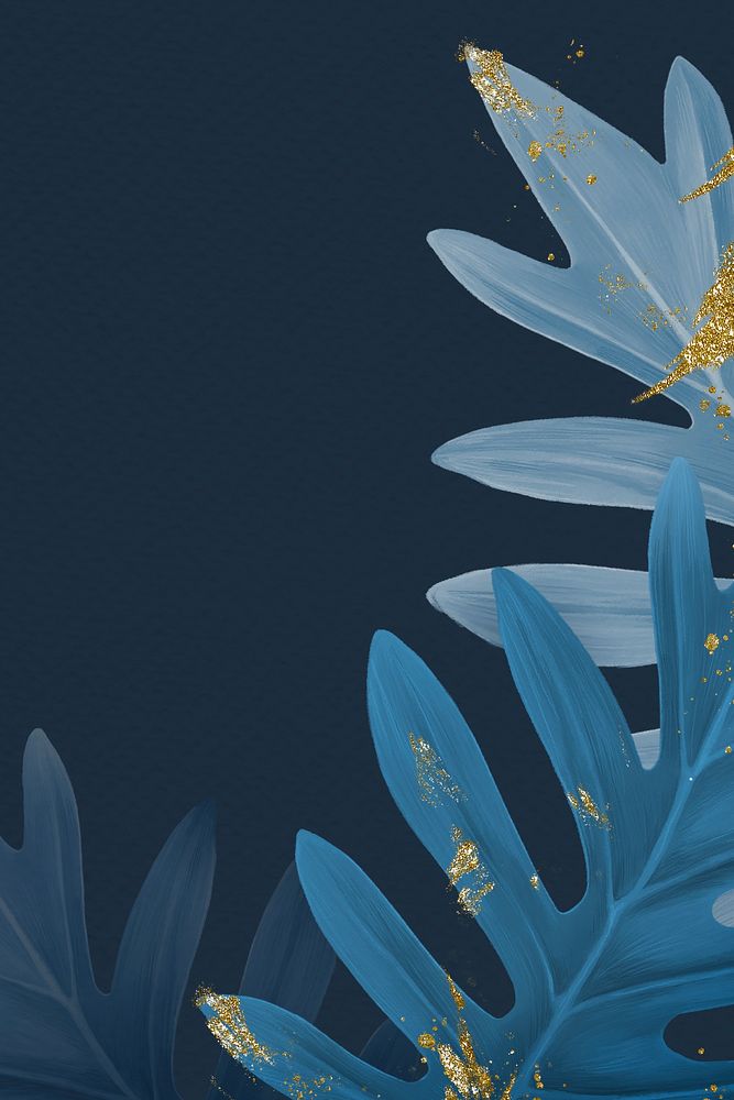 Tropical leaf border frame background, blue luxury design psd