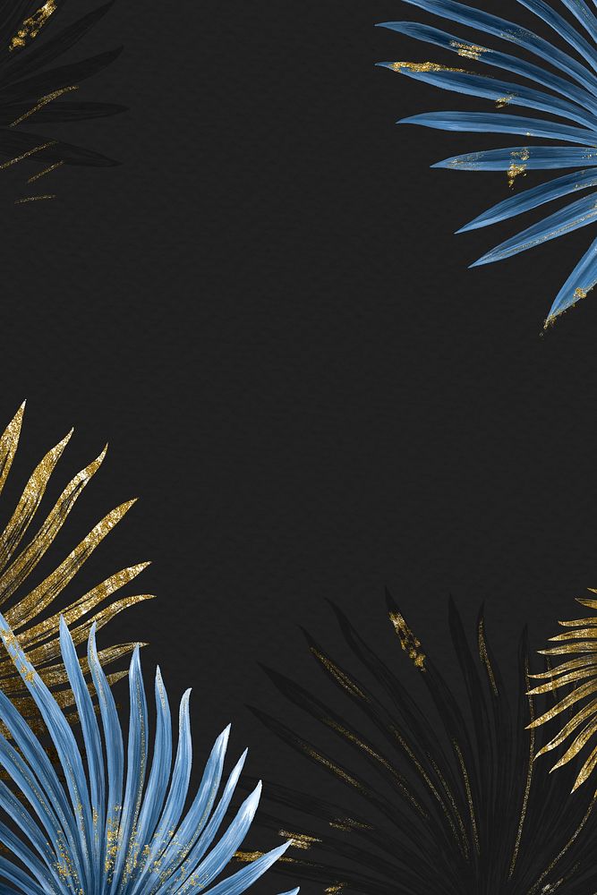 Tropical leaf border frame background, black luxury design psd
