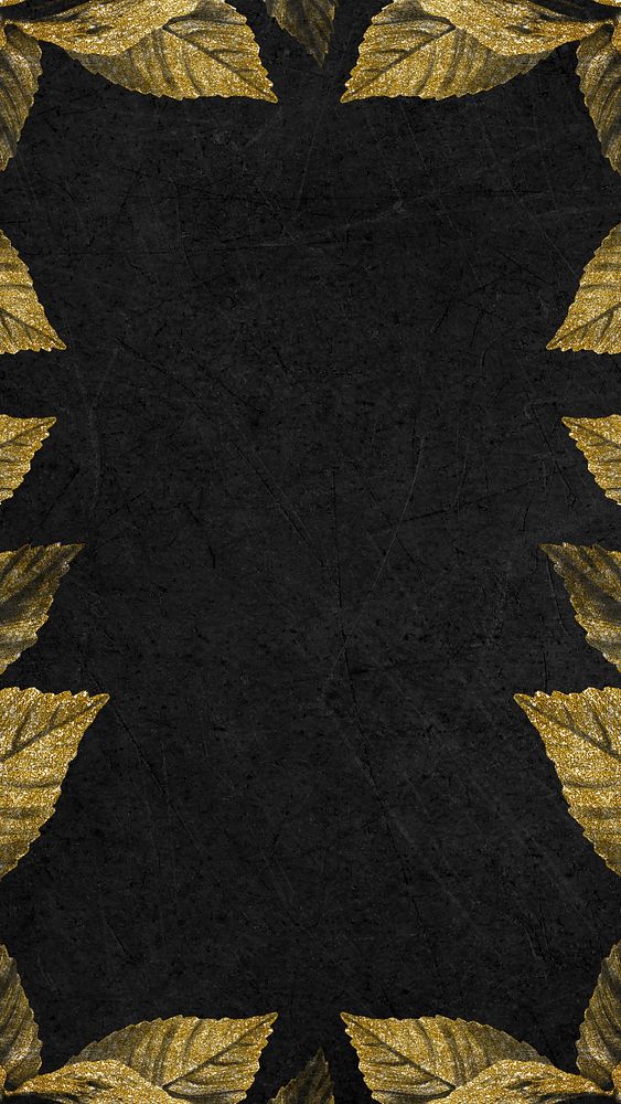 Black mobile wallpaper, gold glitter leaf design