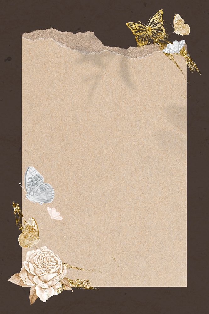 Brown paper frame background, gold glitter nature design