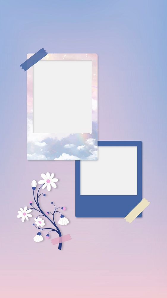 Purple aesthetic moodboard, instant photo frame design vector